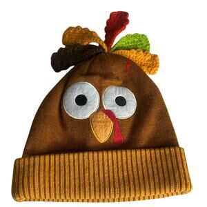Gone for a Run Thanksgiving Turkey Knit Beanie Hat Run Now Gobble Later nwot